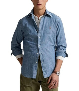 Classic-Fit Button-Front Solid Chambray Shirt | Dillard's