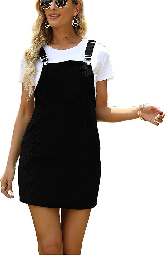 Yeokou Womens Corduroy Overall Dress Straps A-Line Pinafore Bib Pocket Jumper Dress | Amazon (US)