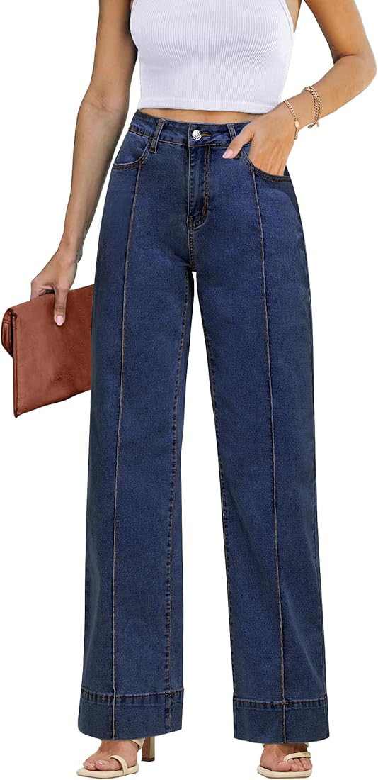 luvamia Wide Leg Jeans for Women Trendy High Waist Straight Leg Baggy Jeans Stretchy Denim Pants ... | Amazon (US)