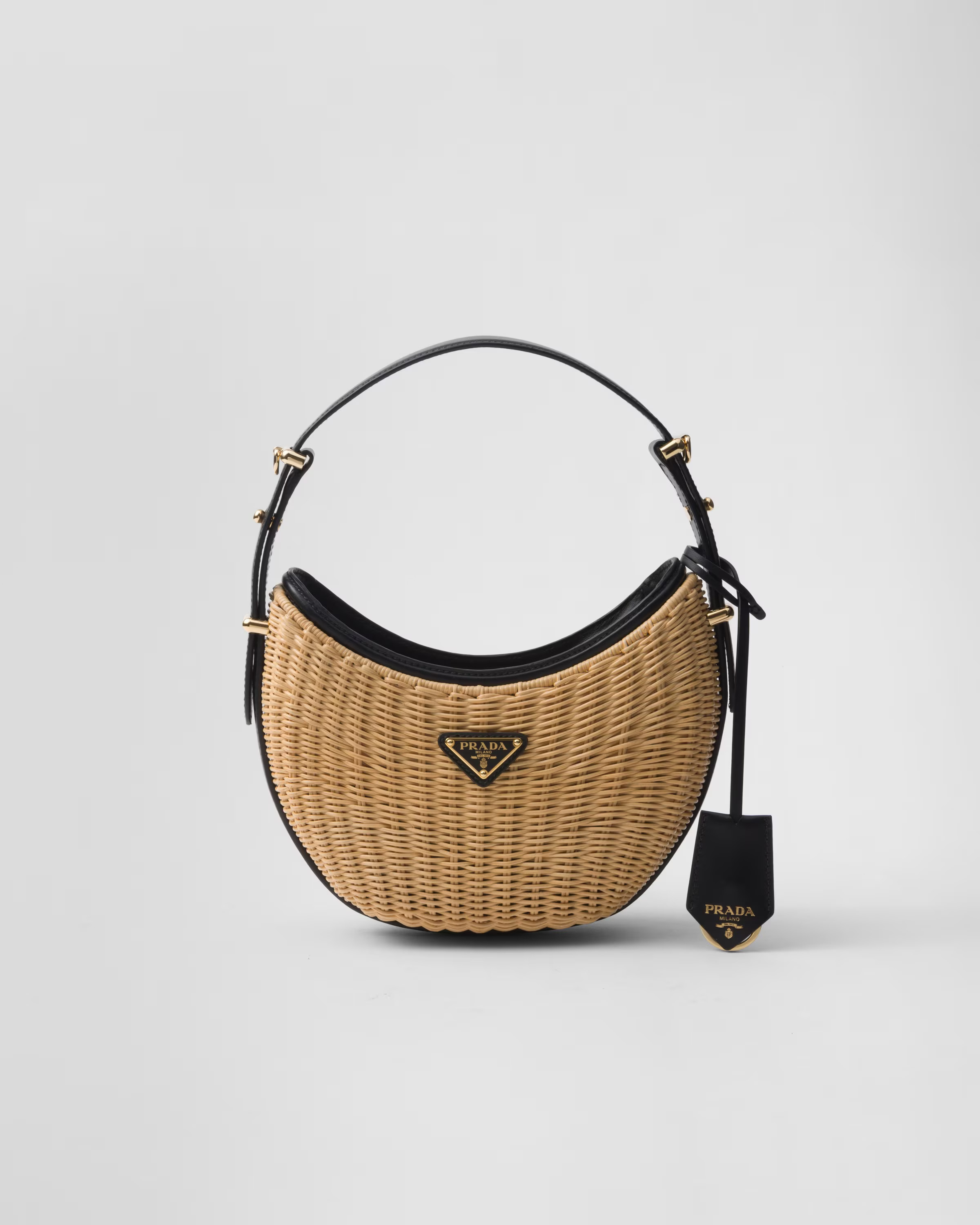 Wicker and leather Prada Arqué bag | Prada US