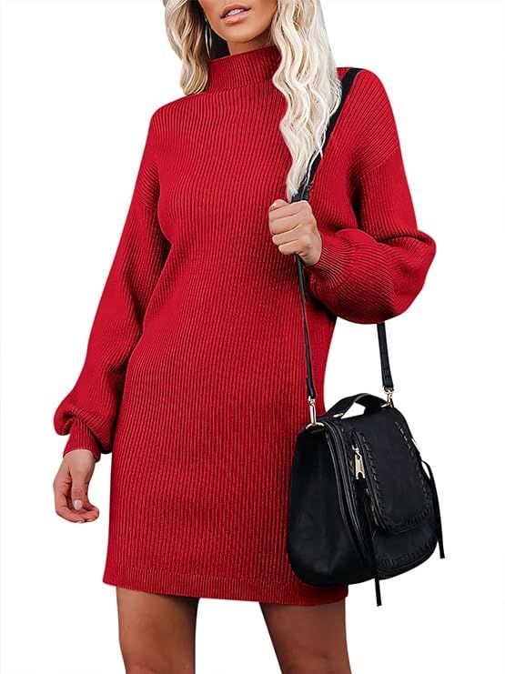 Caracilia Womens Sweater Dress Long Sleeve Pullover Ribbed Knit Short Fall Clothes Sweaters Outfi... | Amazon (US)