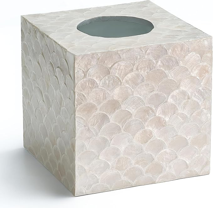 CHI AN HOME 5.8” Capiz Tissue Box Cover, Square Decorative Tissue Holder with Bottom Slider, Ha... | Amazon (US)