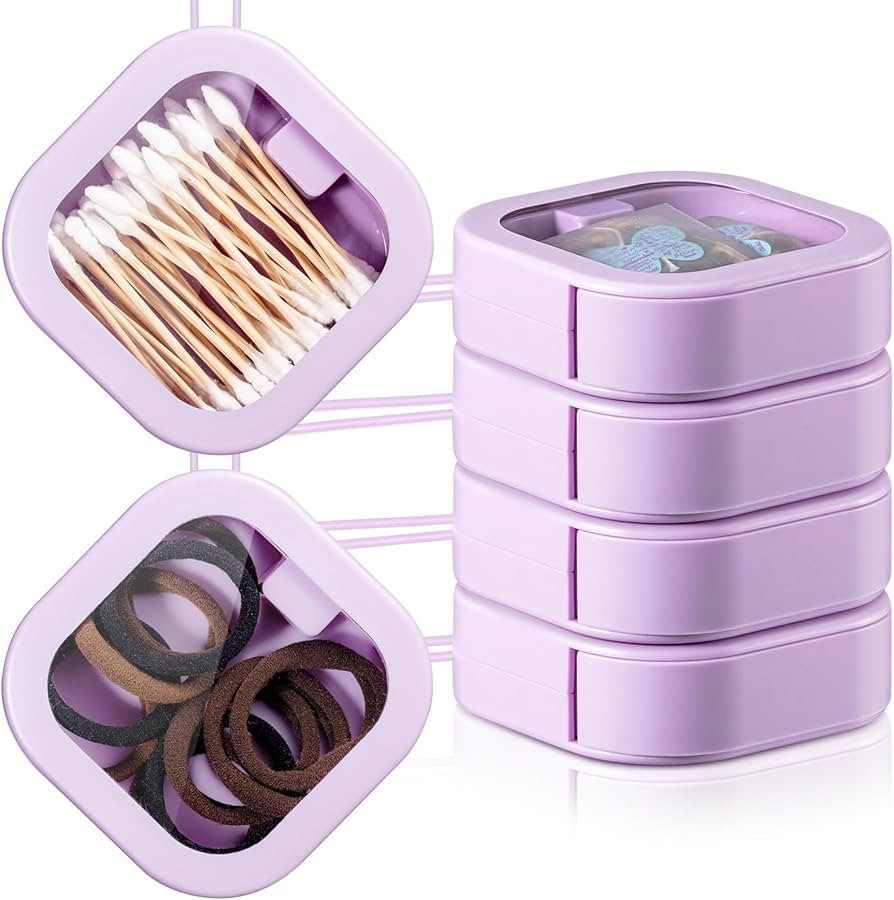 Kathfly 4 Pcs Purple Hair Tie Organizer Portable Hair Accessory Storage Containers Stackable Tie ... | Amazon (US)