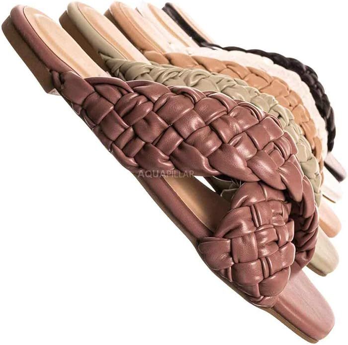 Thick Braided Woven Slides - Womens Open Squared Toe Slip On Mule Slipper | Amazon (US)