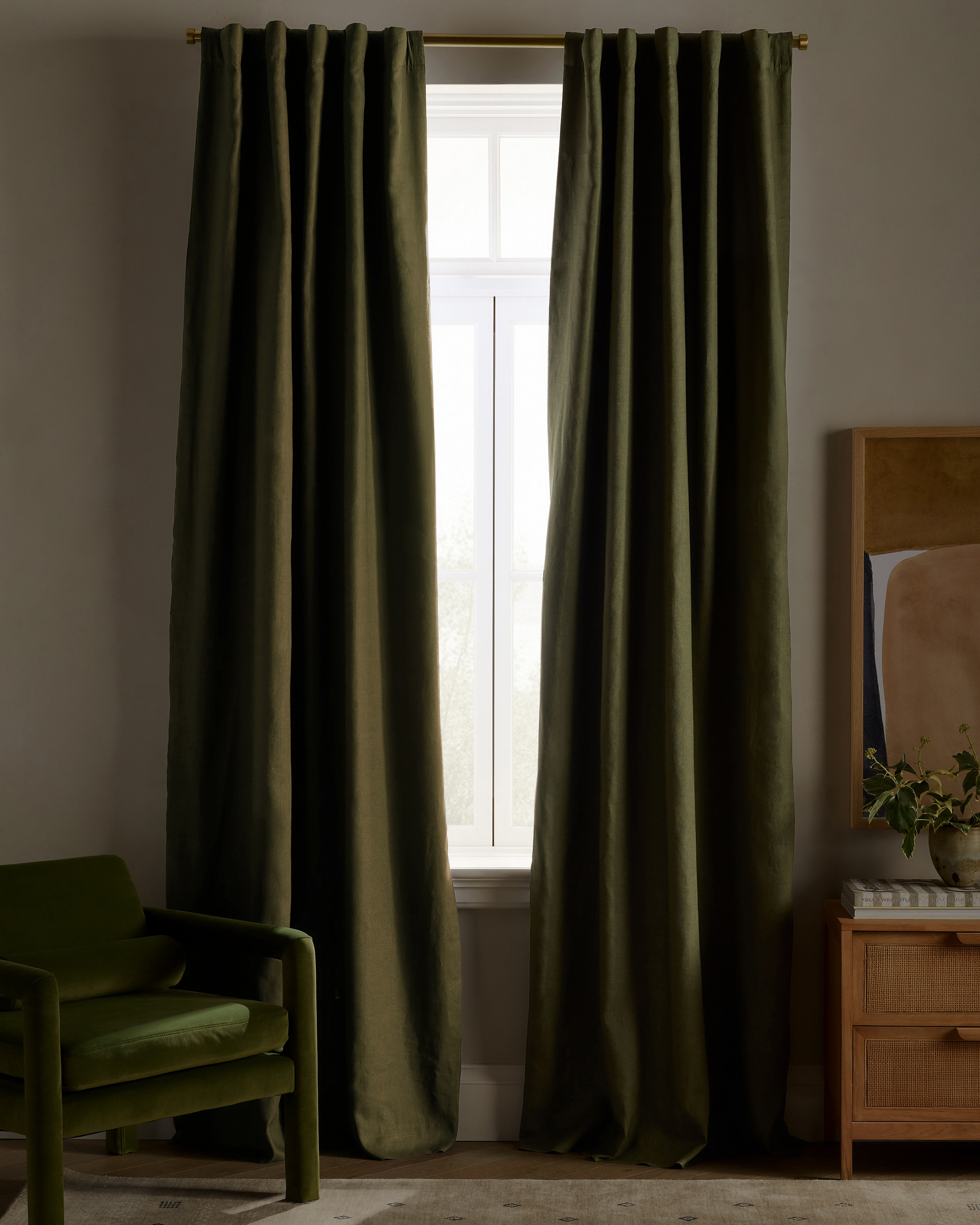 Quince | European Linen True Blackout Curtain in Flax, Size 96x96 | Quince