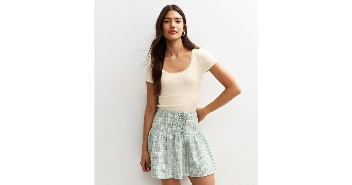 Cream Ribbed Jersey Lace Trim Top | New Look | New Look (UK)
