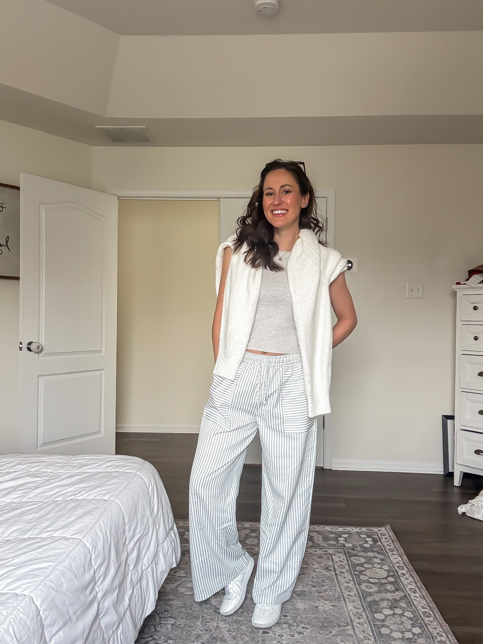Summer to fall transition outfit with striped pants from Amazon

#LTKootd #LTKSeasonal