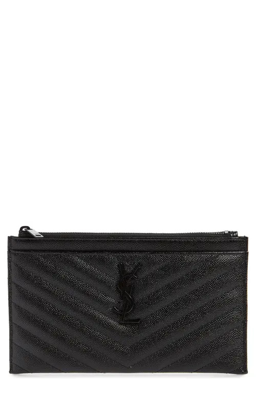Saint Laurent Monogramme Quilted Calfskin Zip Pouch in Noir at Nordstrom | Nordstrom