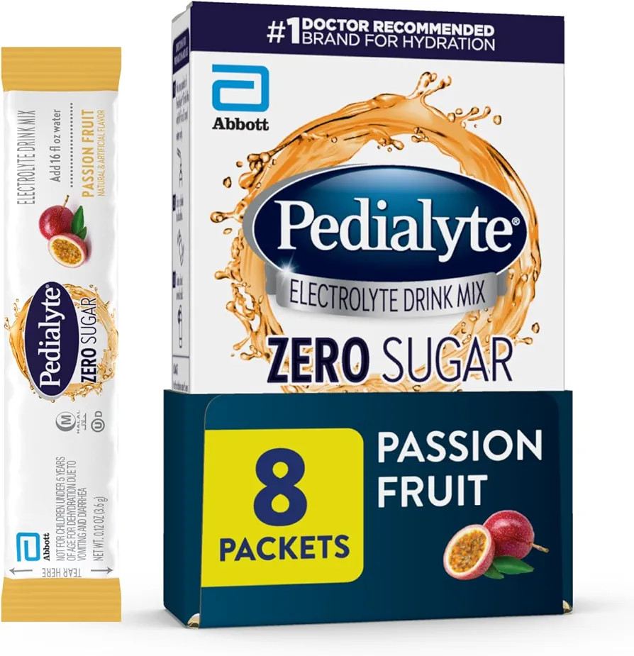 Pedialyte Electrolyte Drink Mix, Zero Sugar, Passion Fruit, 8 Single-Serving Powder Packets | Amazon (US)