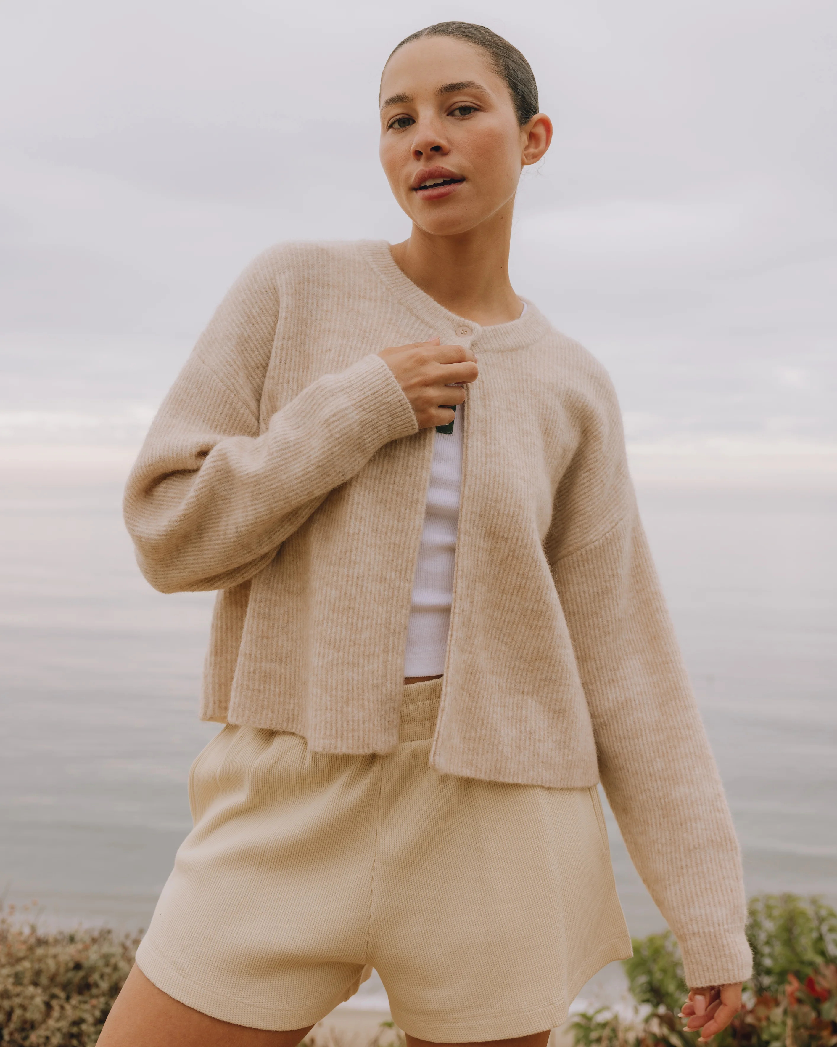 Single Button Long Sleeve Sweater - Oat | Daily Drills