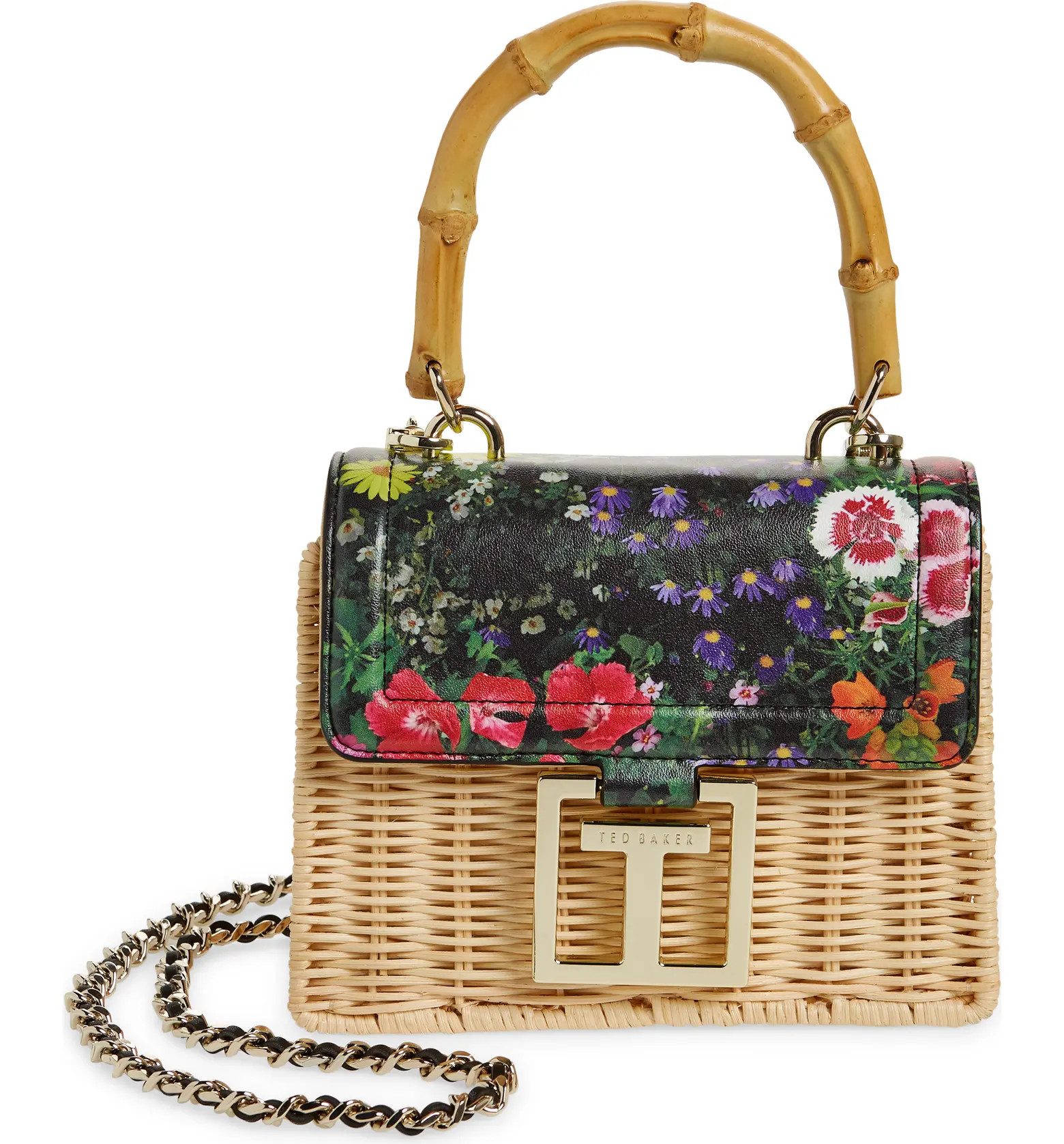 Mini Jaysisa Faux Leather & Rattan Top Handle Bag | Nordstrom