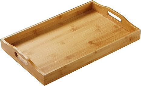 BOMSI Rectangle Bamboo Butler Serving Tray with Handle Serving Tray Bamboo Tray with Handles Grea... | Amazon (US)