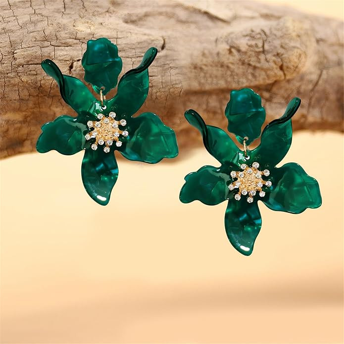 ANDPAI Unique Bohemian Oversized Acrylic Resin Flower Dangle Drop Earrings Retro Large Hawaii Flo... | Amazon (US)