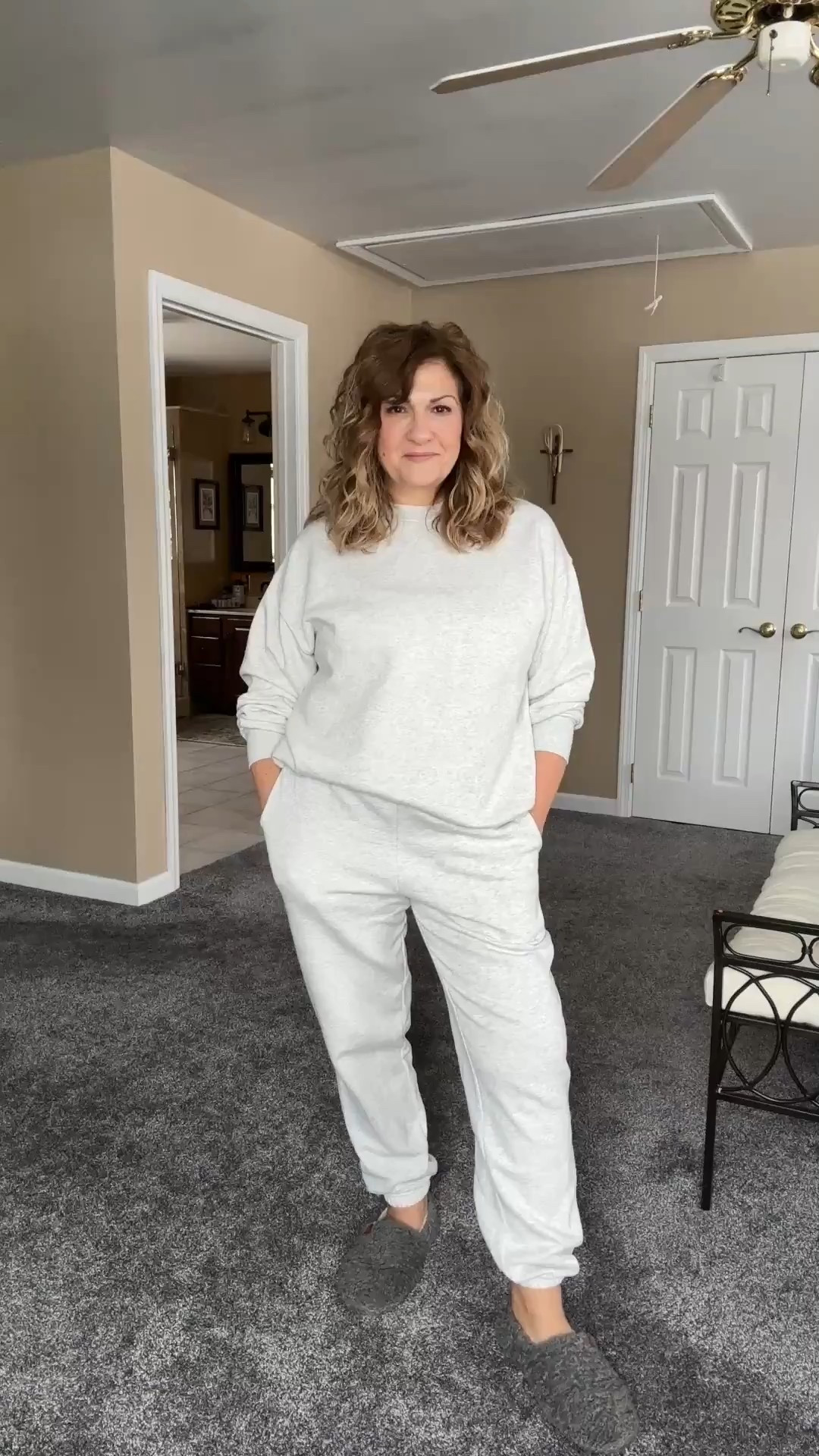 The comfiest sweatshirt and sweatpants set! Just bumming around the house. I’m 5’4” and I’m wearing a medium in both. Each piece is under $11. #walmart #over50lifestyle

#LTKootd #LTKMidsize