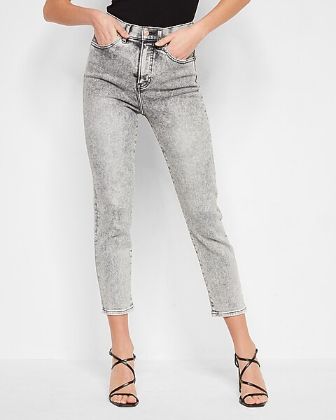 Super High Waisted Gray Mom Jeans | Express