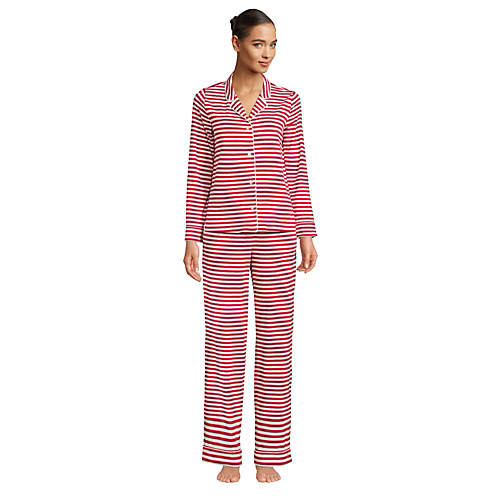 Women's Tall Comfort Knit Pajama Set Long Sleeve Top and Pants | Lands' End (US)