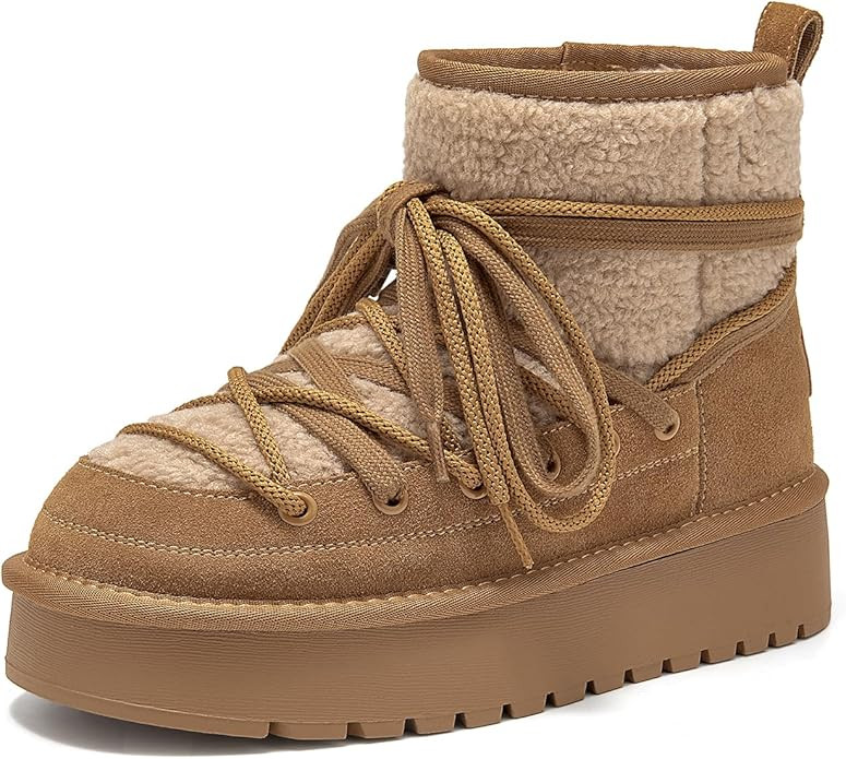 BEAU TODAY Snow Boots for Women, Platform Anti-Slip Winter Booties, Warm Fur Lace Up Round Toe An... | Amazon (US)