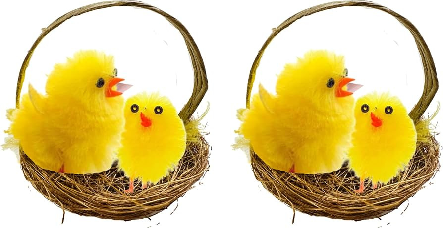 Lizzy 2pc Chenille Chicks in Basket | Fluffy Plush Cute Decorations Children's Easter Bonnet East... | Amazon (UK)
