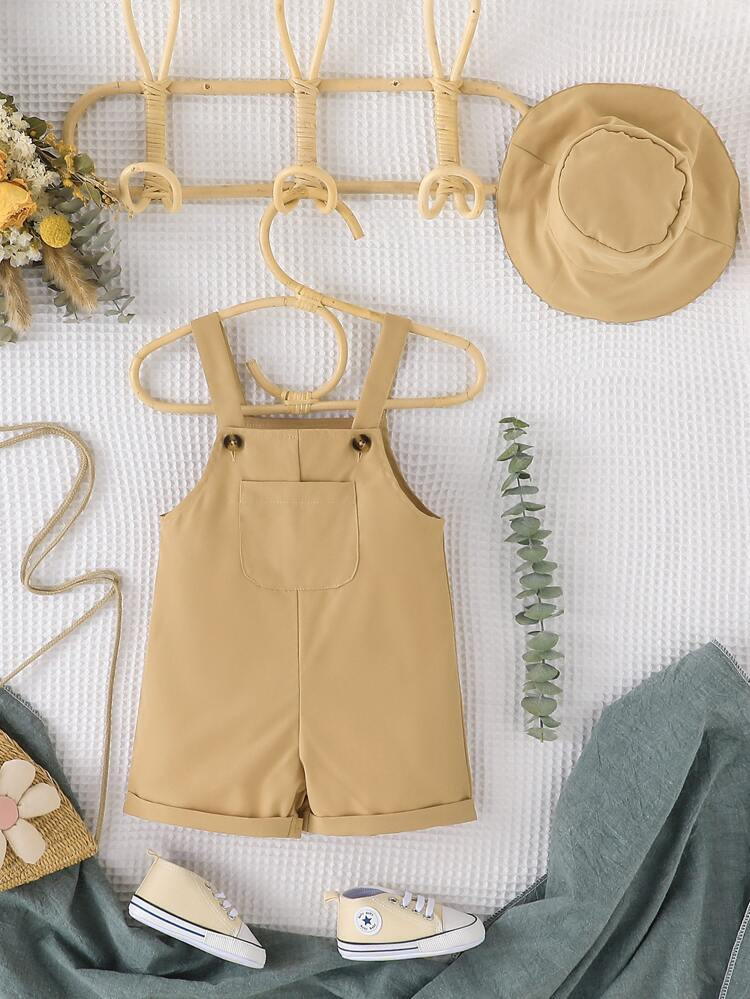 Baby Boy Pocket Front Overall Romper & Accessory Hat | SHEIN