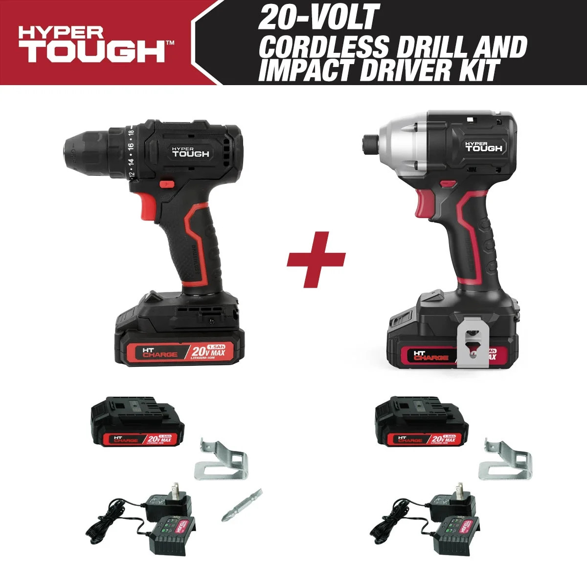 Hyper Tough 20V Max 3/8" cordless Drill /  1/4" cordless Impact Driver Combo with (2) - 1.5Ah bat... | Walmart (US)