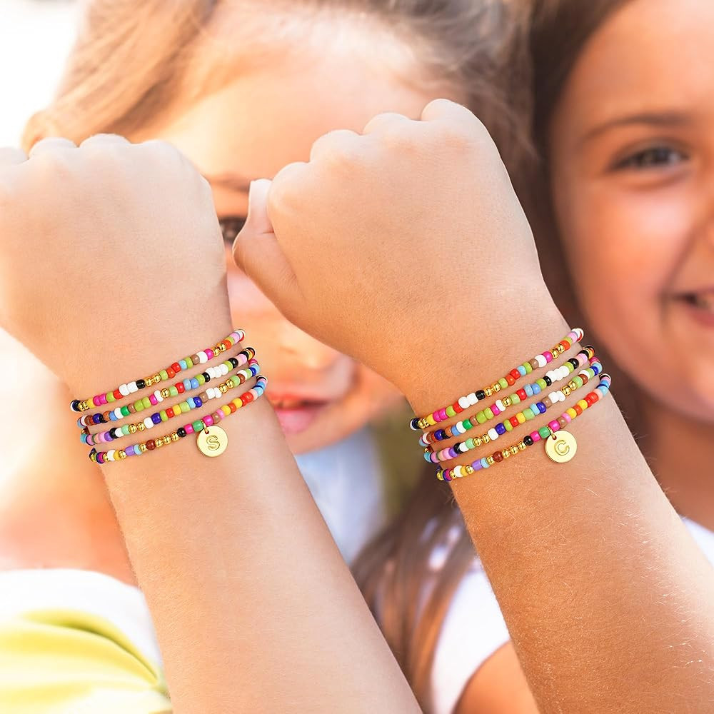 Turandoss 4PCS Colorful Beaded Initial Bracelets for Women Teen Girls - Cute Stretch Beaded Bohem... | Amazon (US)