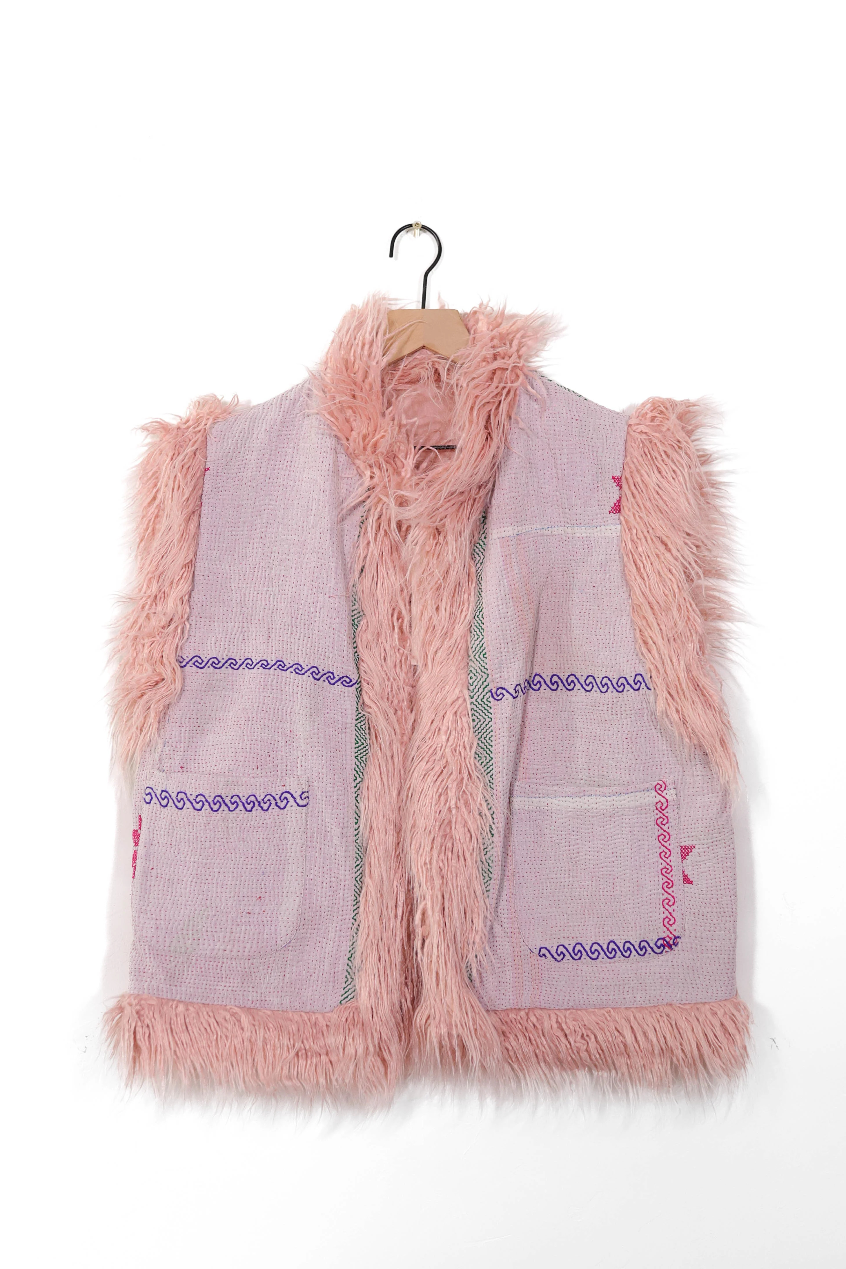 Rani Vest – Vintage Kantha Quilt Vest with Faux Fur Trim | Sustainable Layering Piece | Sapana