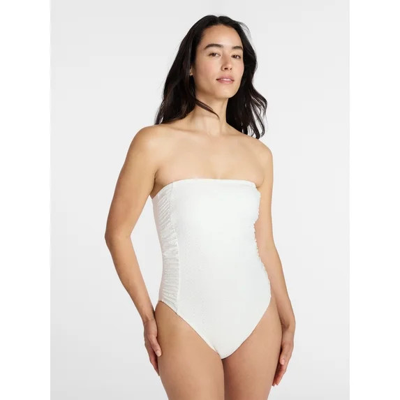 Time and Tru Women's and Women's Plus Eyelet Bandeau One Piece Swimsuit with Side Shirring, Sizes... | Walmart (US)