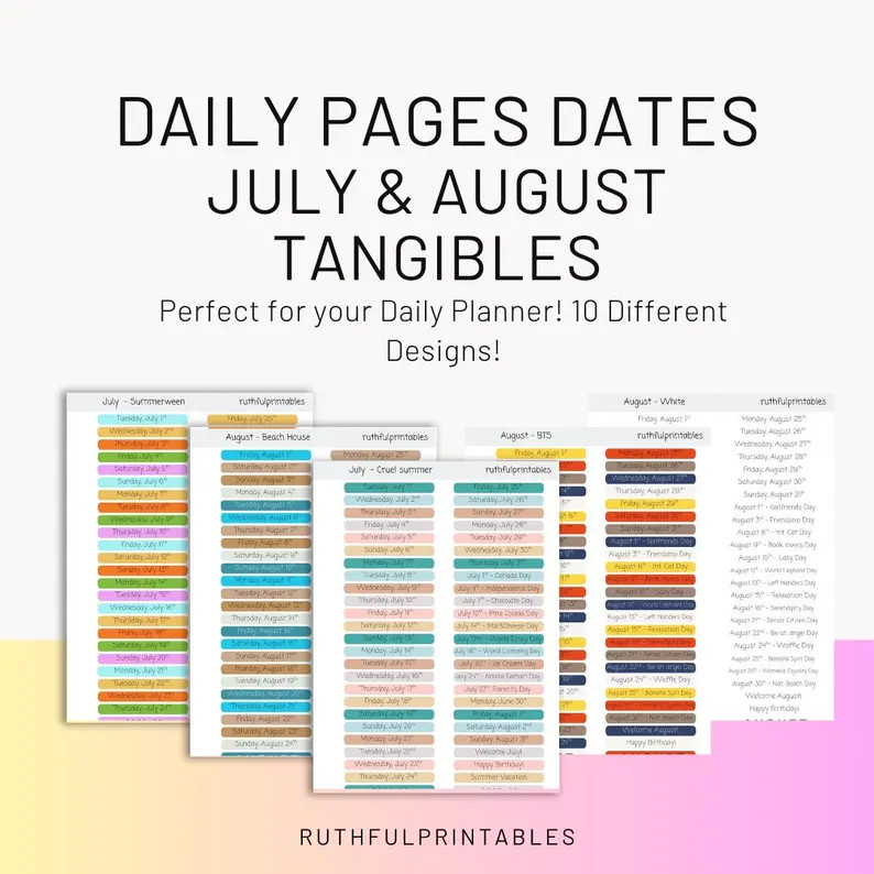 July & August 2025 Daily Pages Dates - Etsy | Etsy (US)