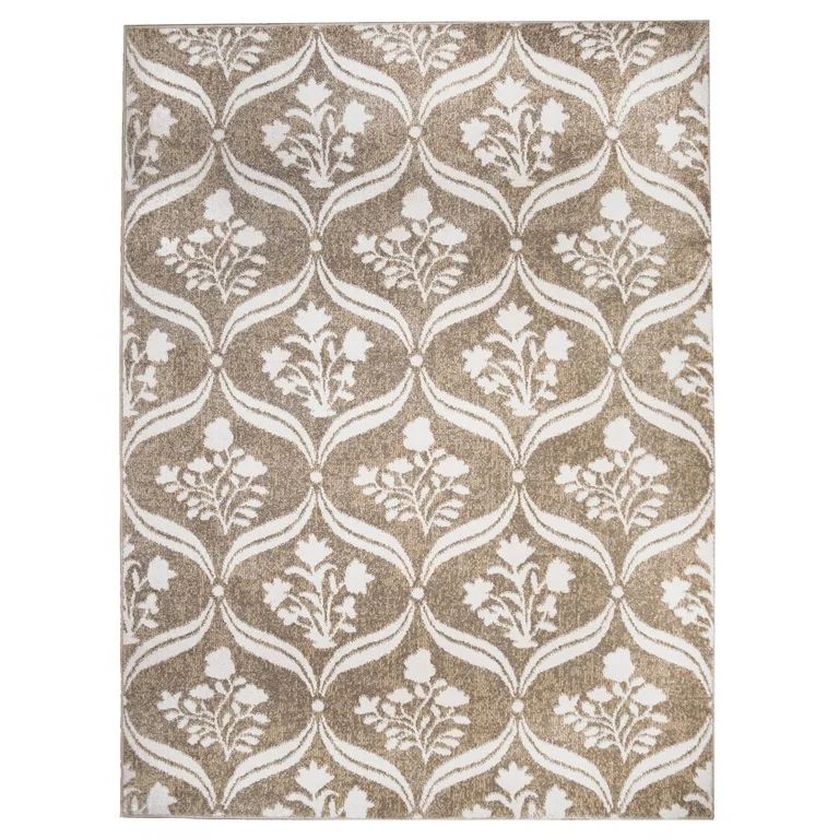 My Texas House Willow 7'10" x 9'10" Taupe Grey Floral Indoor Area Rug | Walmart (US)