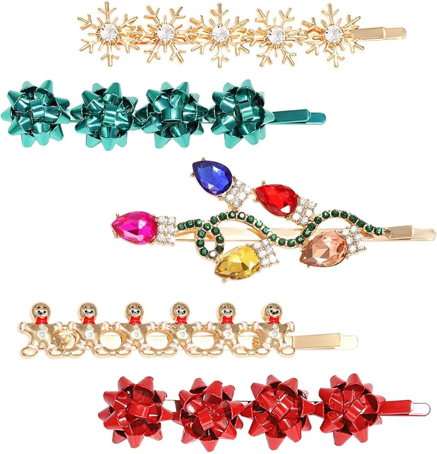 4/5PCS Christmas Hair Clips for Women Rhinestone Snowflake Hairpin Christmas Bulb Light JOY Alligator Hair Clip Set Holiday Christmas Hair Accessories Festive Gift (Style B) | Amazon (US)