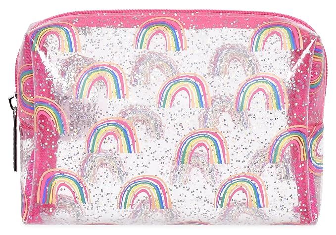 Amazon.com : iscream 6.75" x 5" See-Through Wide Zipper Cosmetic Bag - Sparkling Rainbow : Beauty... | Amazon (US)