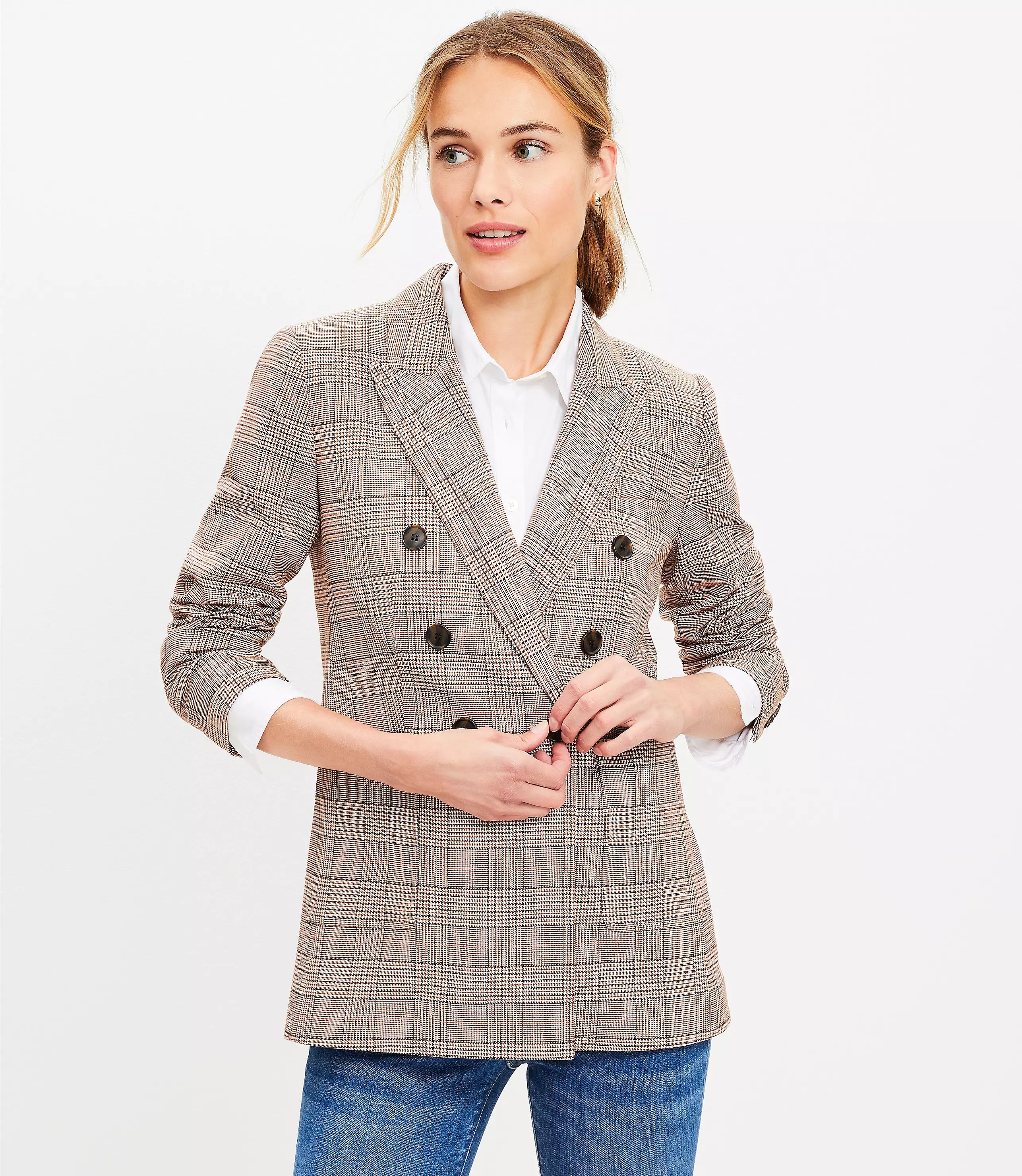 Petite Plaid Double Breasted Blazer | LOFT