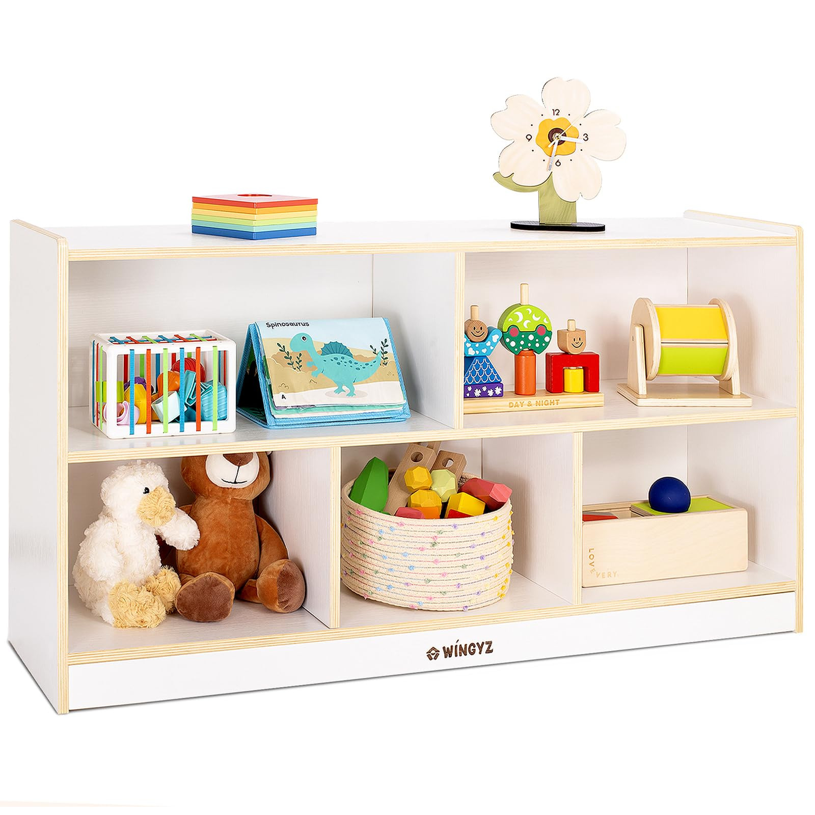 Toy Storage Organizer for Kids, 5-Compartment Wooden Storage Cabinet, Children Bookcase and Monte... | Amazon (US)