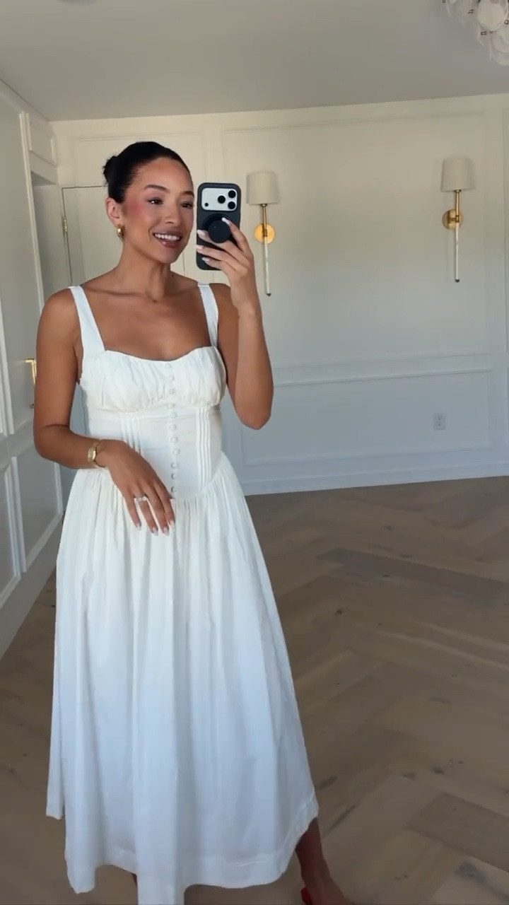 Use code NENA20 to save 20% off Anthropologie! White dresses for summer are so chic and this one is perfection! Wearing size S midi dress 

summer outfit, summer dress, white midi dress, white dress, bridal dress, mom outfit, postpartum outfit

#LTKSeasonal #LTKmomlife #LTKSaleAlert