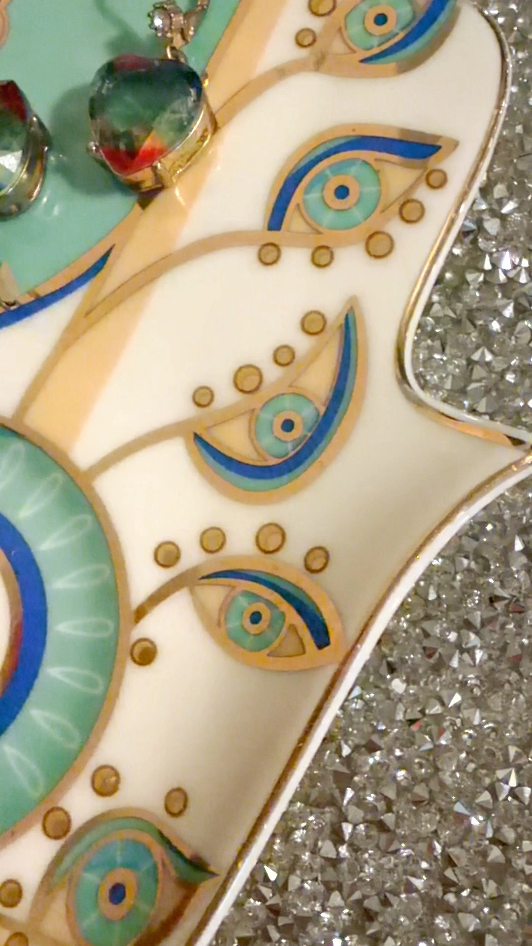 Exquisite Small Ceramic Jewelry Tray - Trinket Dish Evil Eye Decor, Gold Plate Ring Holder, Modern Boho Home Essentials, Perfume Organizer, Witchy, Aesthetic Room Decor (Blue Hamsa)

#LTKHome #LTKdayinmylife #LTKBeauty