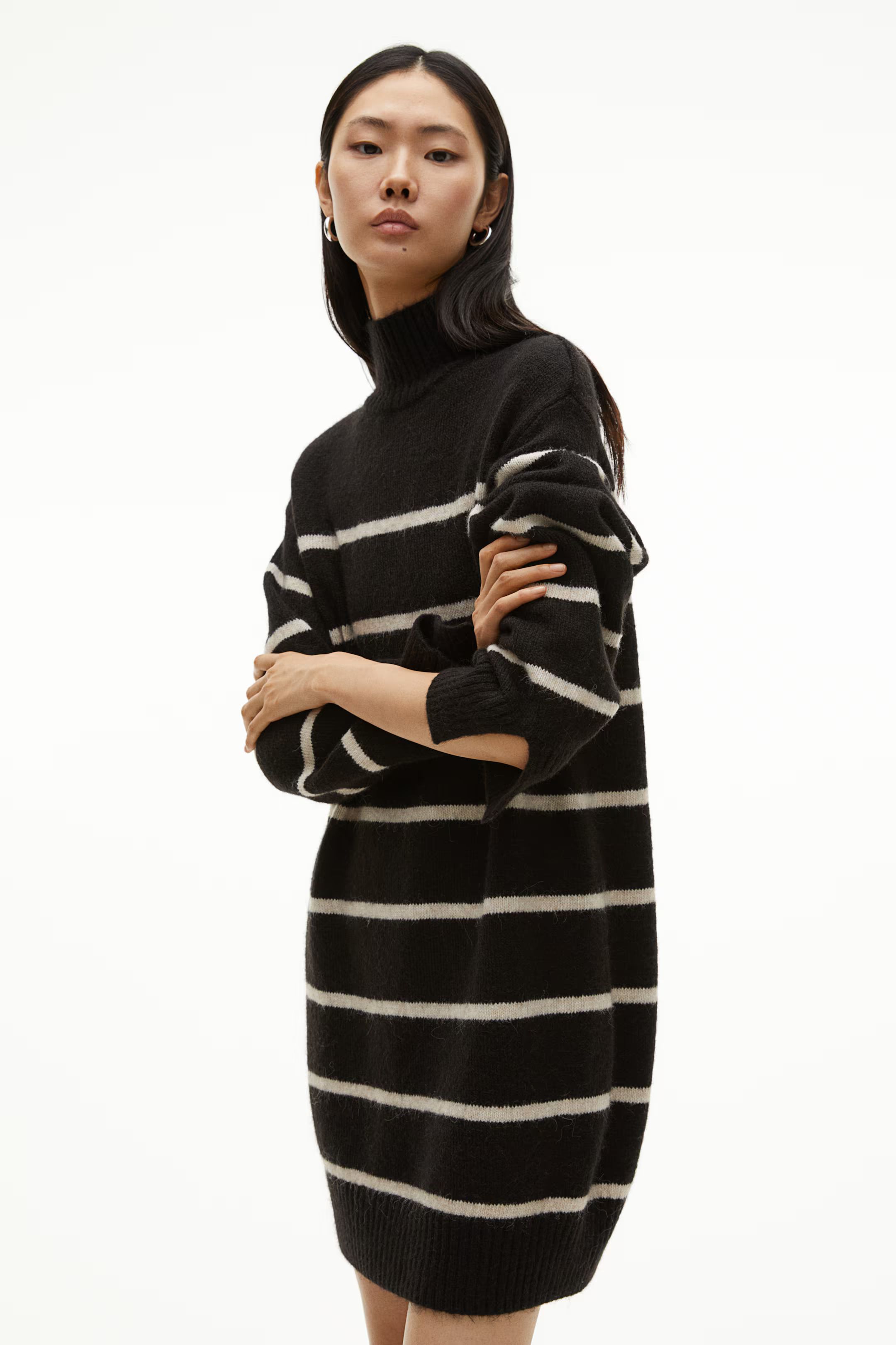 Mock-turtleneck Dress - Mock Turtleneck - Long sleeve - Black/striped - Ladies | H&M US | H&M (US + CA)