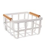 Simplify Square Metal Storage Basket with Bamboo Handles | Medium | Farmhouse Style Wire Basket | Home Organizer | Decorative | Rustic | White | Amazon (US)