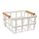 Simplify Square White Metal Storage Basket with Bamboo Handles, Farmhouse Style, Home Organizer, Dec | Amazon (US)