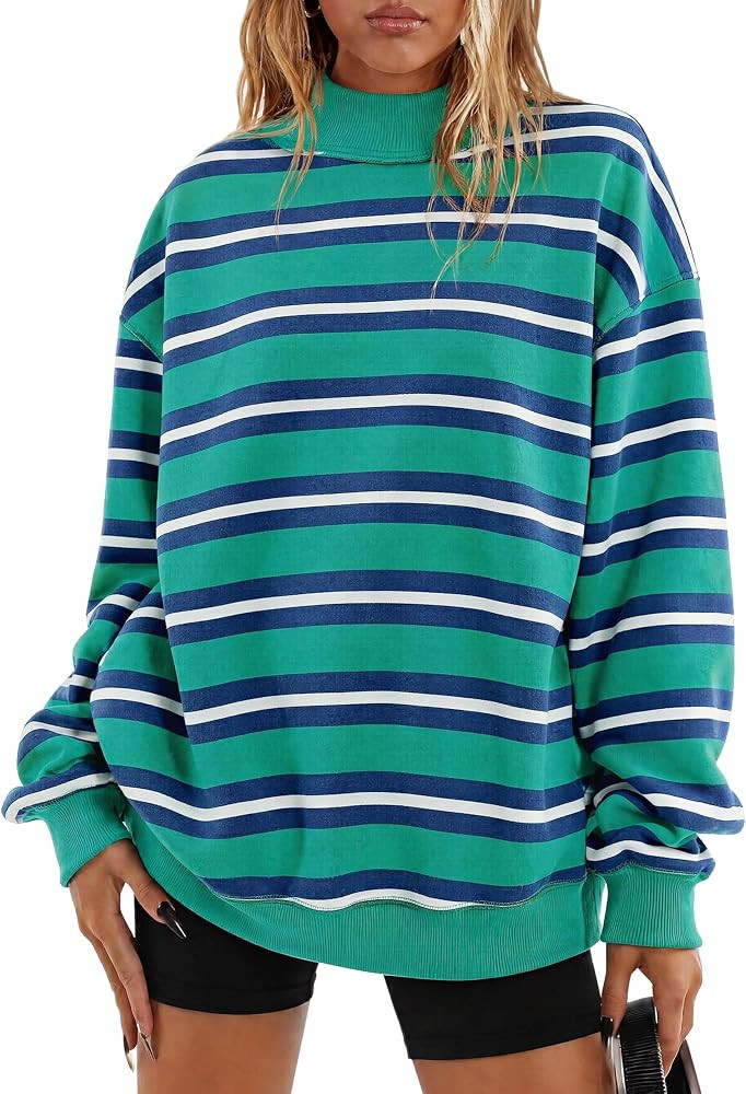 Gacaky Womens Oversized Striped Sweatshirt Mock Neck Pullover Fall Outfits | Amazon (US)