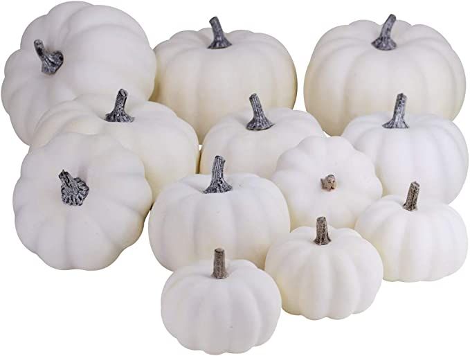 Amazon.com: 12 PCS Assorted Sizes Rustic Harvest White Artificial Pumpkins for Halloween, Fall Th... | Amazon (US)