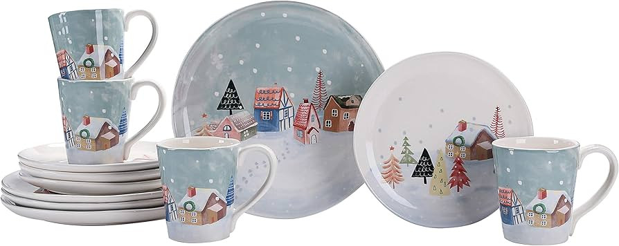 Bico Nordic Village Ceramic 12 pcs Dinnerware Set, Service for 4, Inclusive of 11 inch Dinner Pla... | Amazon (US)
