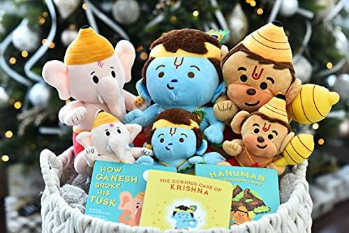 Omni Bundle - 3 Medium Baby Ganesh Baby Hanuman Baby Krishna Hindu Plush Toys, 3 Small and 3 Books | Amazon (US)