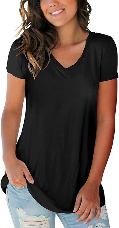 SAMPEEL Women's Basic V Neck Short Sleeve T Shirts Summer Casual Tops | Amazon (US)