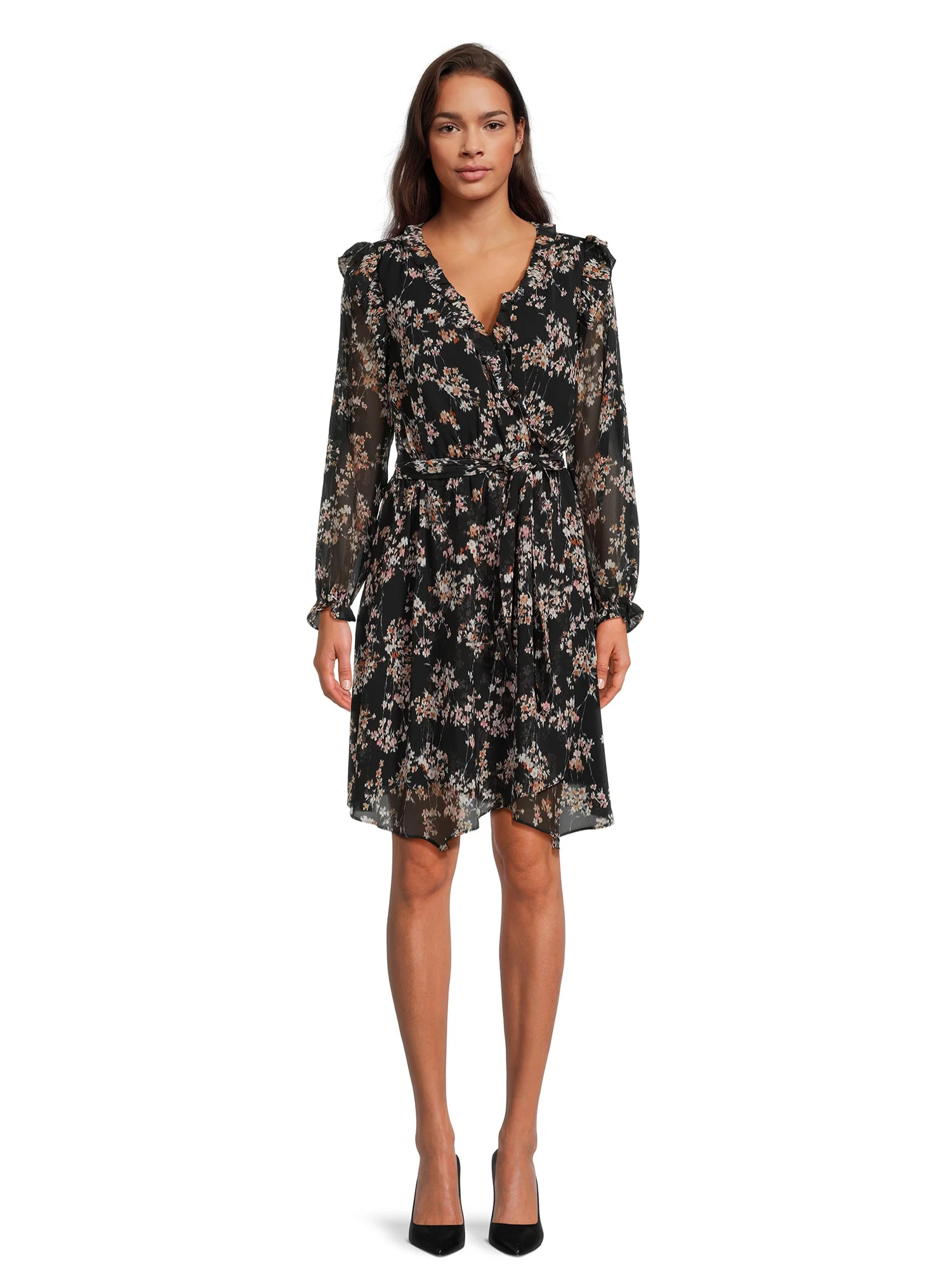 Time and Tru Women's Woven Faux Wrap Mini Dress - Walmart.com | Walmart (US)
