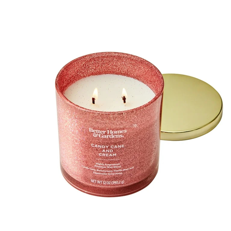 Better Homes & Gardens Candy Cane and Cream Scented 2 Wick Glitter 12oz Jar Candle | Walmart (US)