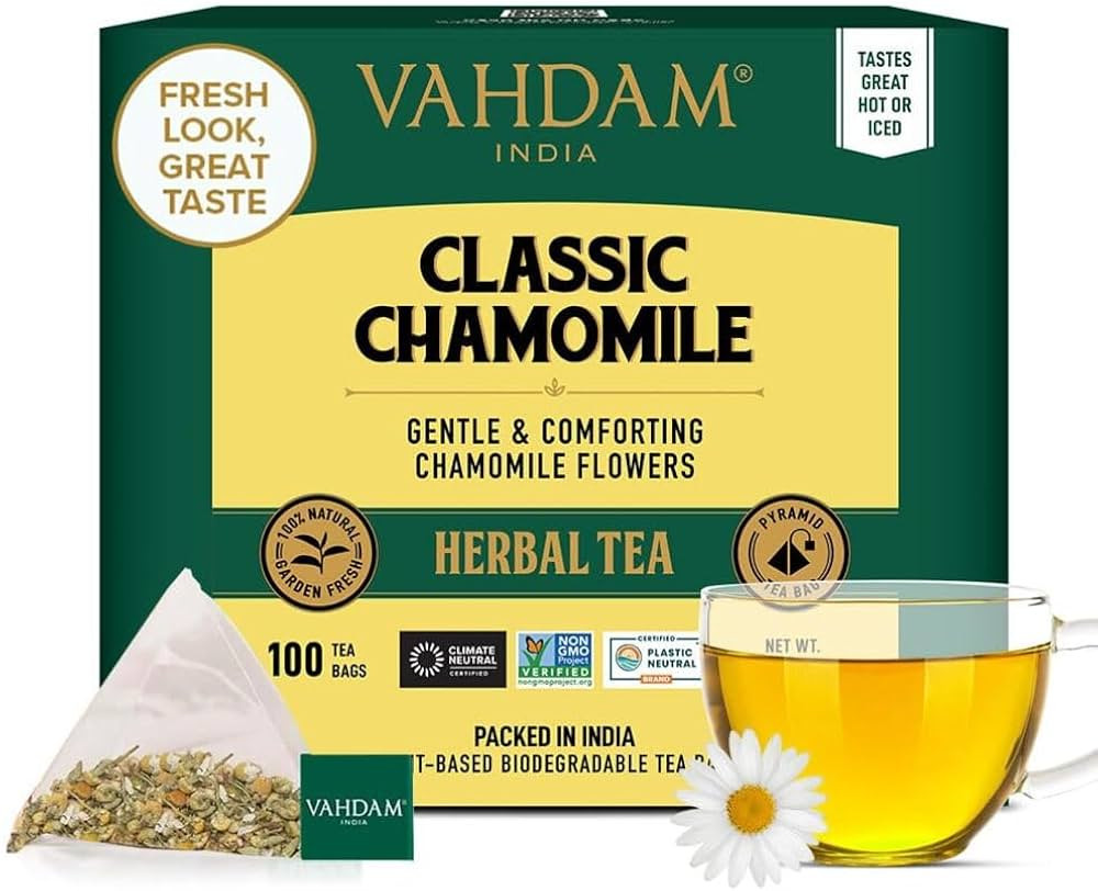 VAHDAM, Chamomile Herbal Tea (100 Pyramid Tea Bags) Resealable Ziplock Pouch | Caffeine Free, Non... | Amazon (US)