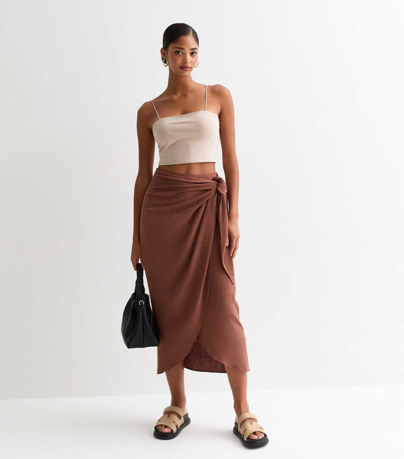 Brown Linen-Look Sarong Midi Skirt | New Look | New Look (UK)