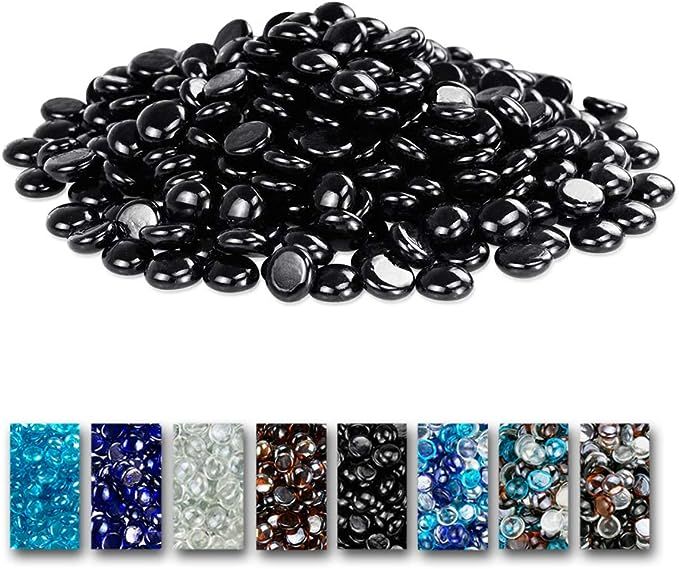 Grisun Black Fire Pit Glass, 1/2 Inch Round Glass Rocks for Natural or Propane Fireplace, Fire Pi... | Amazon (US)