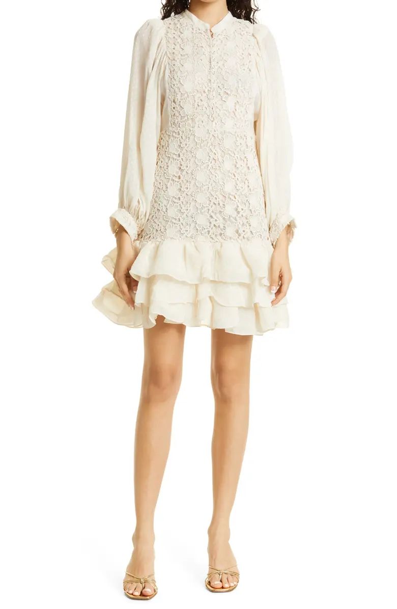 Dot Jacquard Long Sleeve Lace Minidress | Nordstrom
