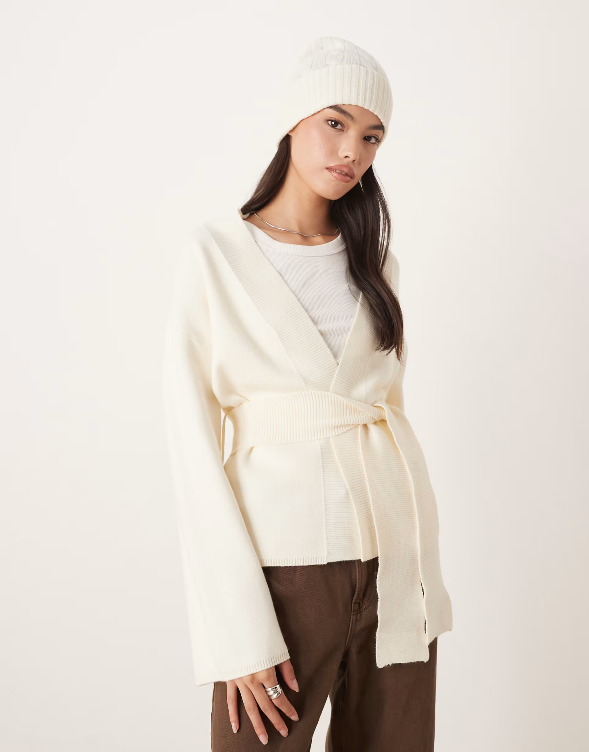 Gina Tricot knit wrap kimono cardigan in cream | ASOS | ASOS (Global)